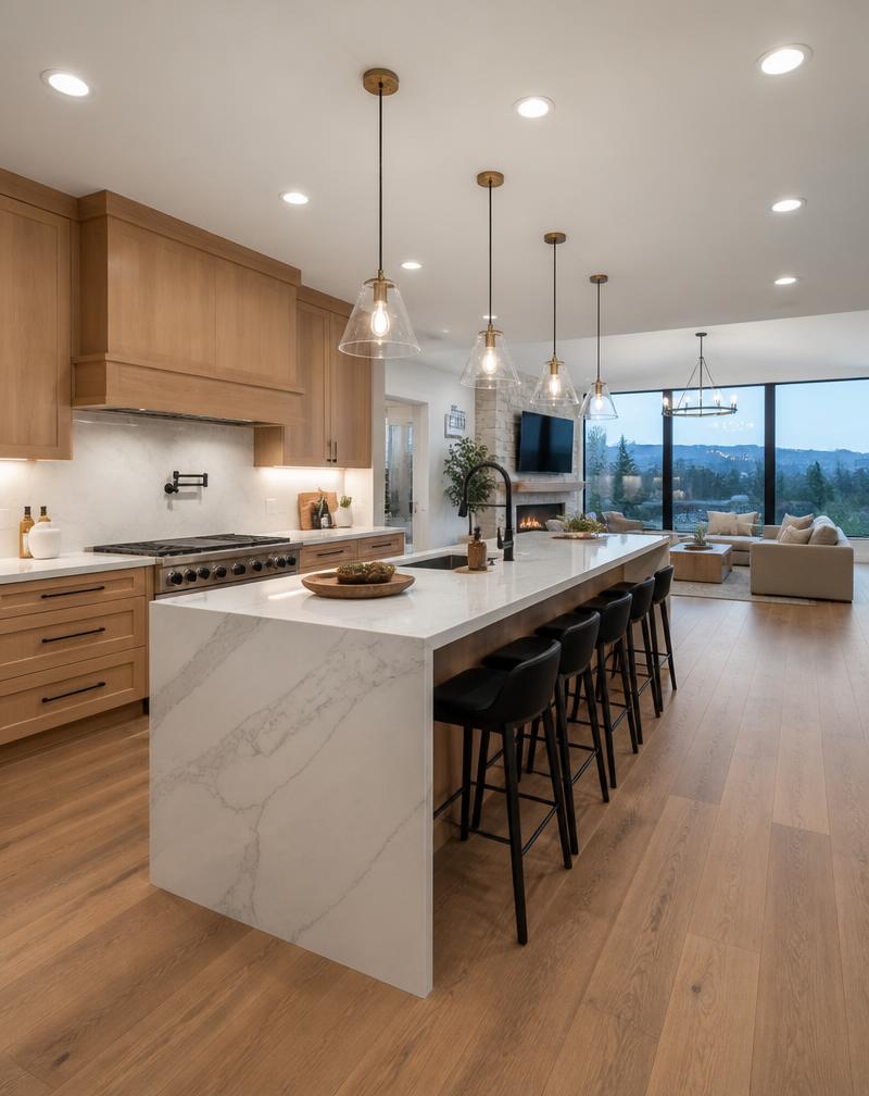 Luxury home renovation with open kitchen and living space